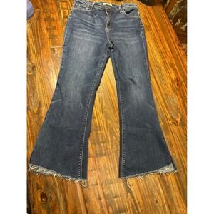 Flying Monkey Womens High Rise Flare Jeans Blue Raw Hem Side Slit F4384 Size 31